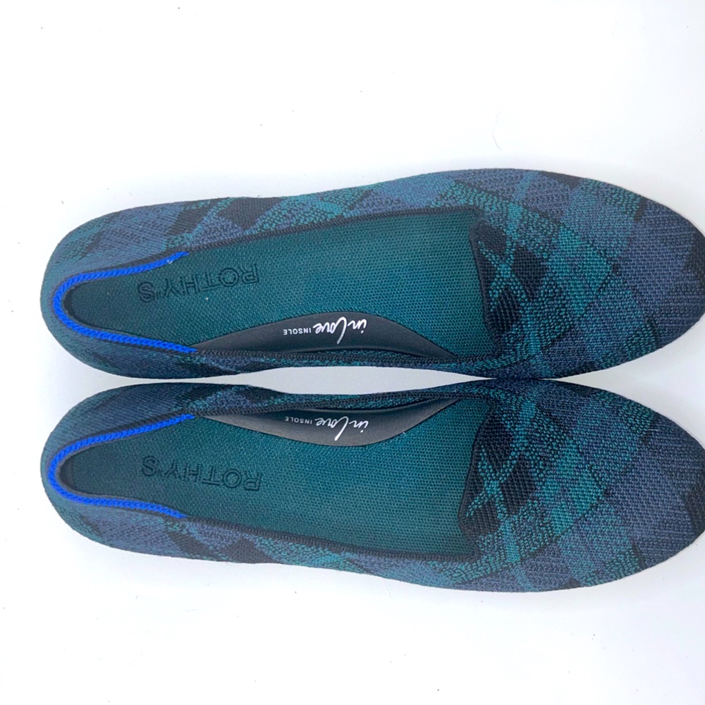 Rothy's The Lounge Loafer Plaid Green and Blue Loafers - Sz 10 - like New